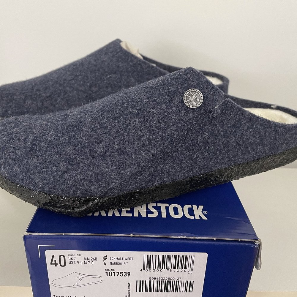 NWT Birkenstock Zermatt Shearling Wool Felt Size 40 Made in Italy Dark Blue